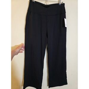 Libin Womens Black High Waisted Wide Leg Yoga Pants Side Pockets Size L NWT